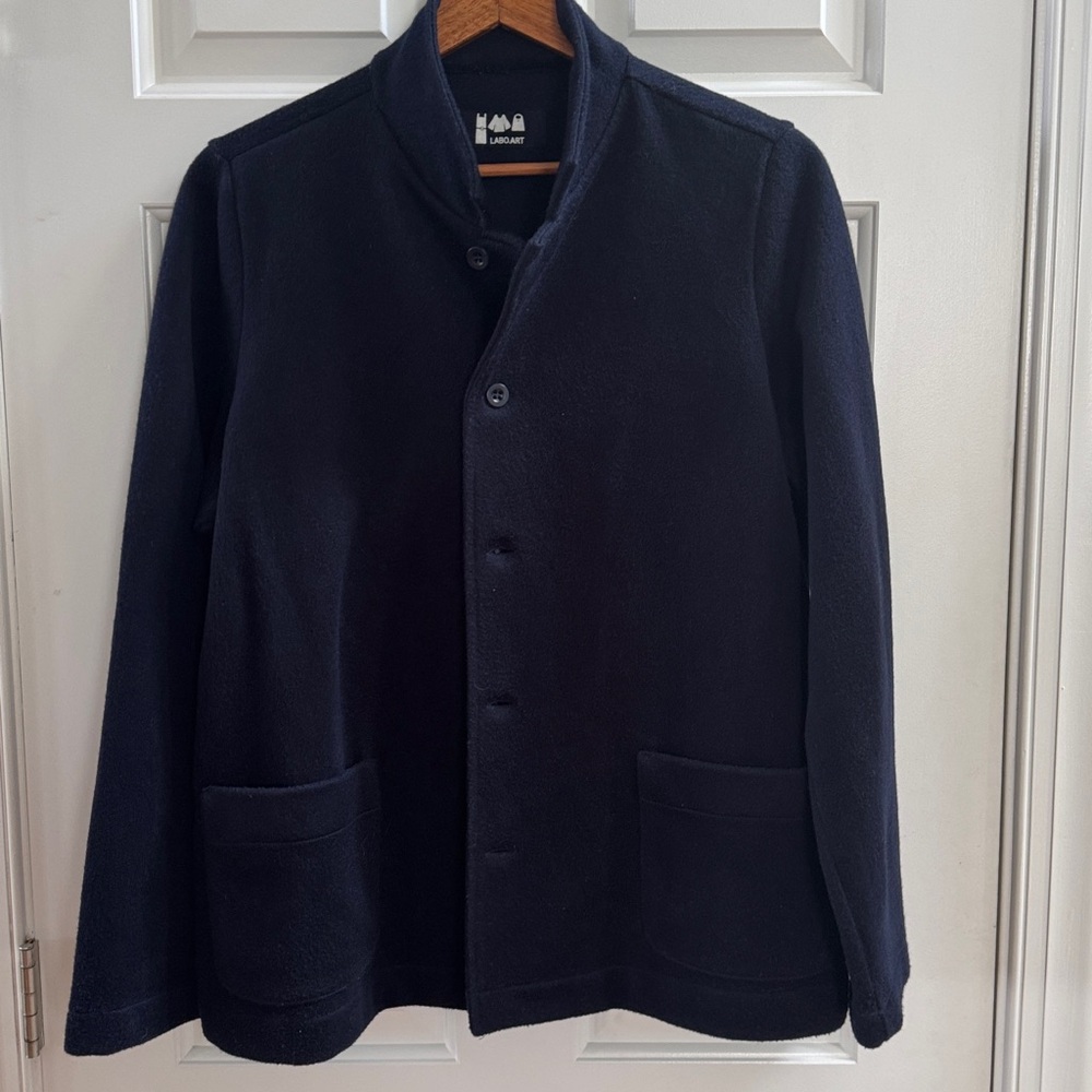 Labo Art Navy Button-Up 100% Wool Button Up Jacket with Deep Pockets